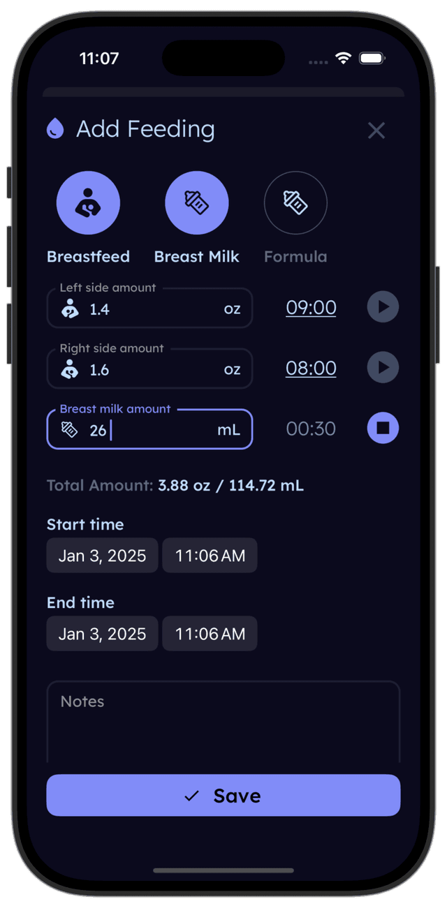 Add feeding screen